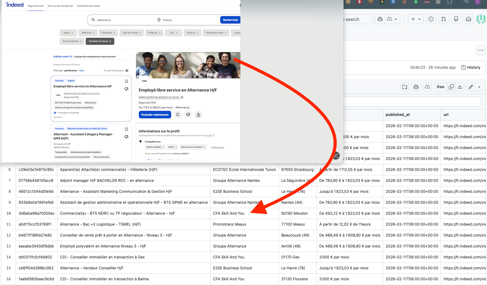 Indeed Scraper - site et données